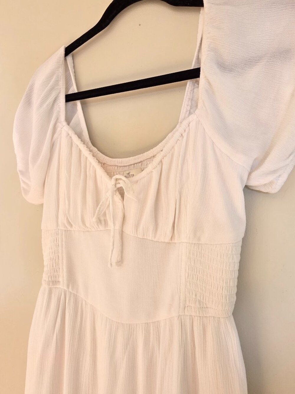 Hollister Sofia Side-Smocked Linen-Blend Midi Dress White | Size M